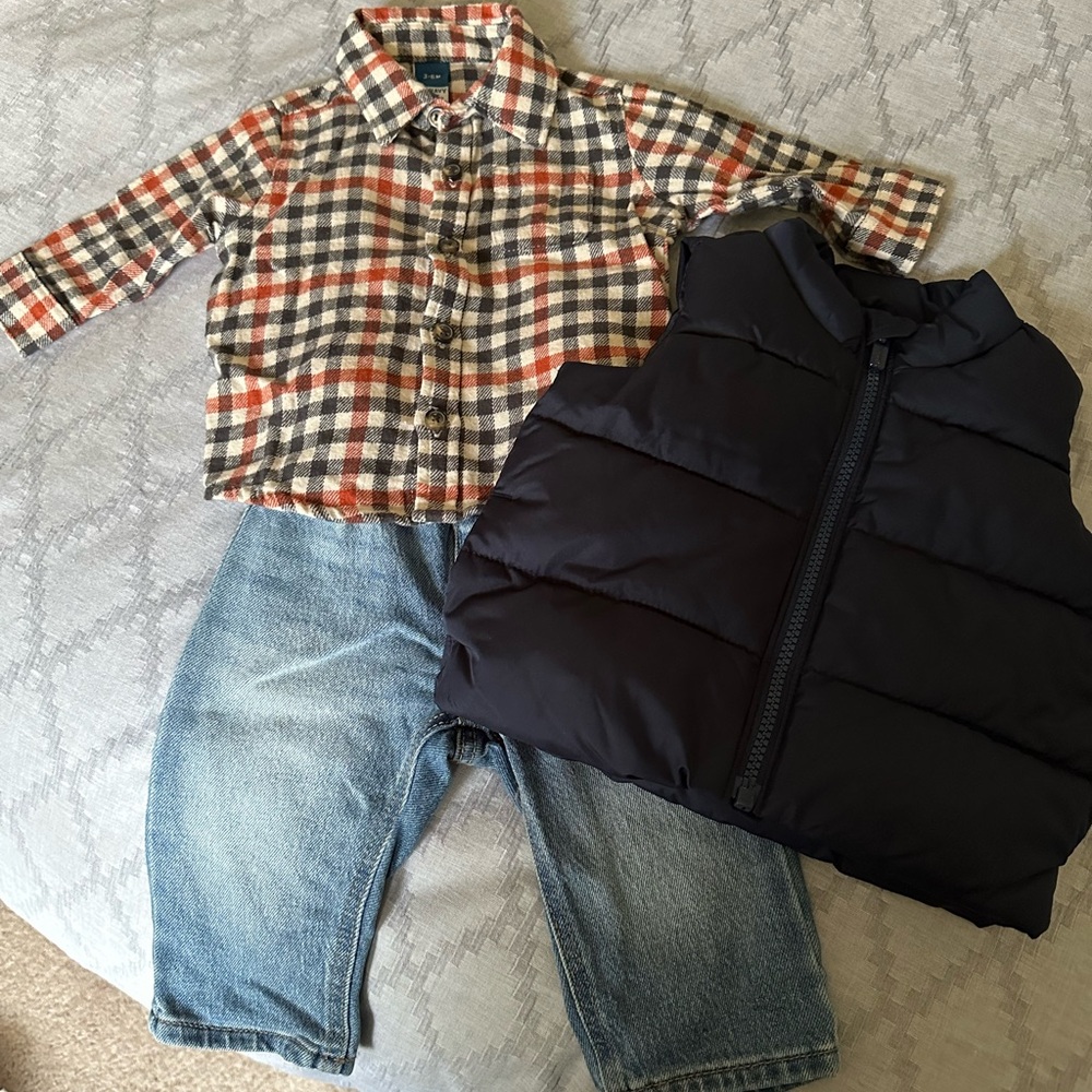 Old Navy Plaid Shirt and Jeans Set with Navy Vest